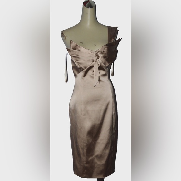 KAREN MILLEN ENGLAND SZ 8 M MEDIUM ONE SHOULDER SATIN SHEATH PLEATED DRESS - Picture 3 of 11